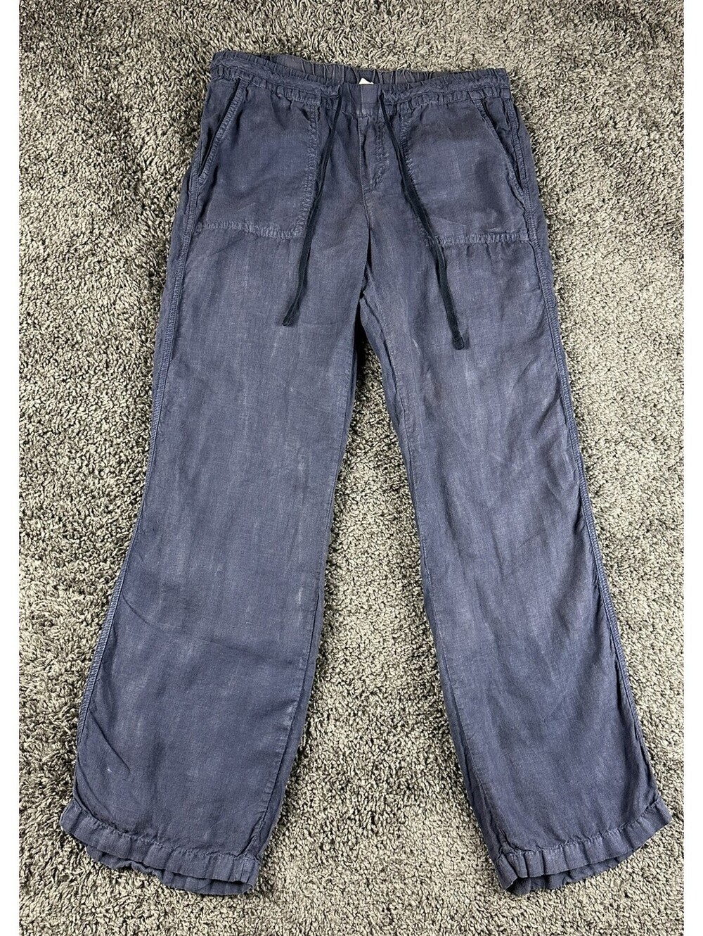 Caslon Womens S 100% Linen Wide Leg Pants Elastic Drawstring Navy Blue Nordstrom